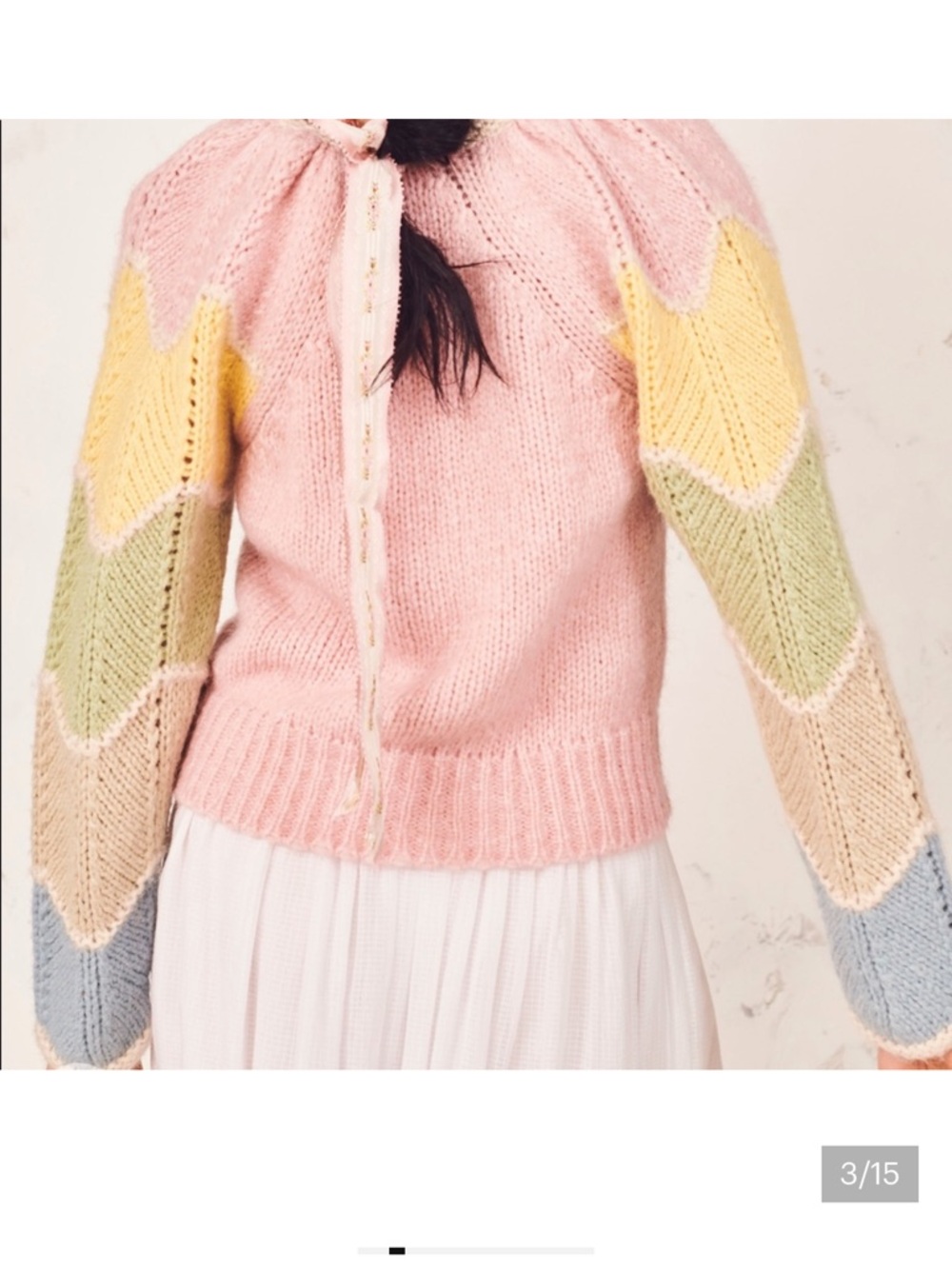 LoveShackFancy Pastel Chevron-Sleeve Scoop Neck Sweater